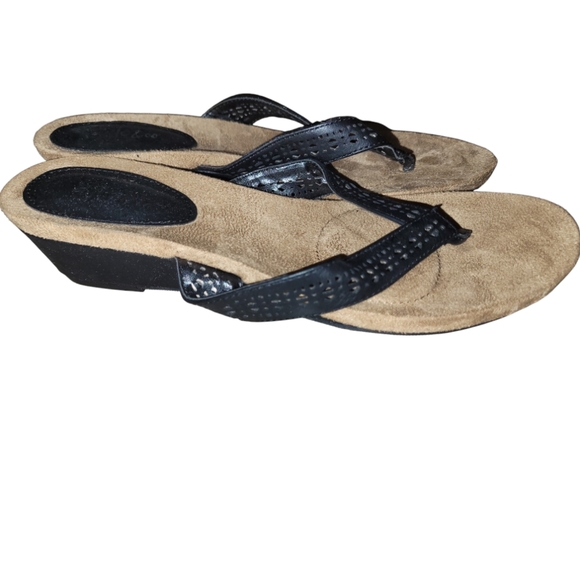 Style & Co women black wedge thong sandals, sz 7 - Picture 5 of 6